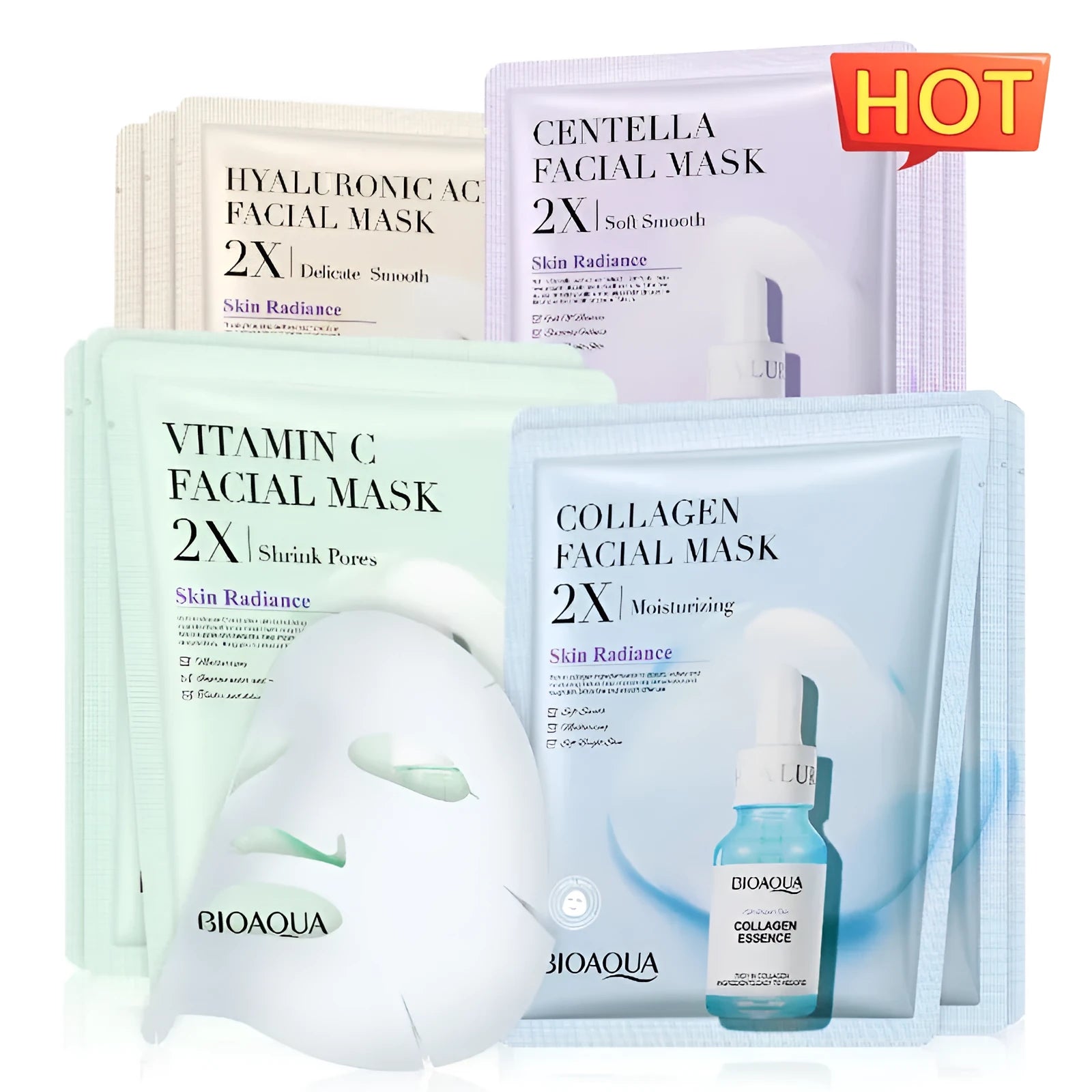 Single white collagen and hyaluronic acid facial sheet mask, 30g gel treatment.