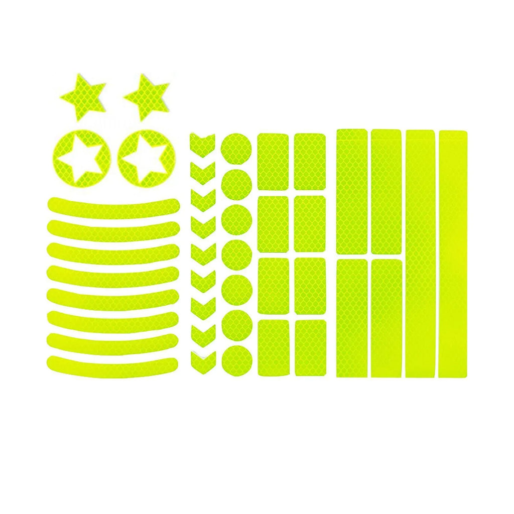 Bicycle reflective tape with geometric grid pattern in four colours showing 11.5x21cm dimensions