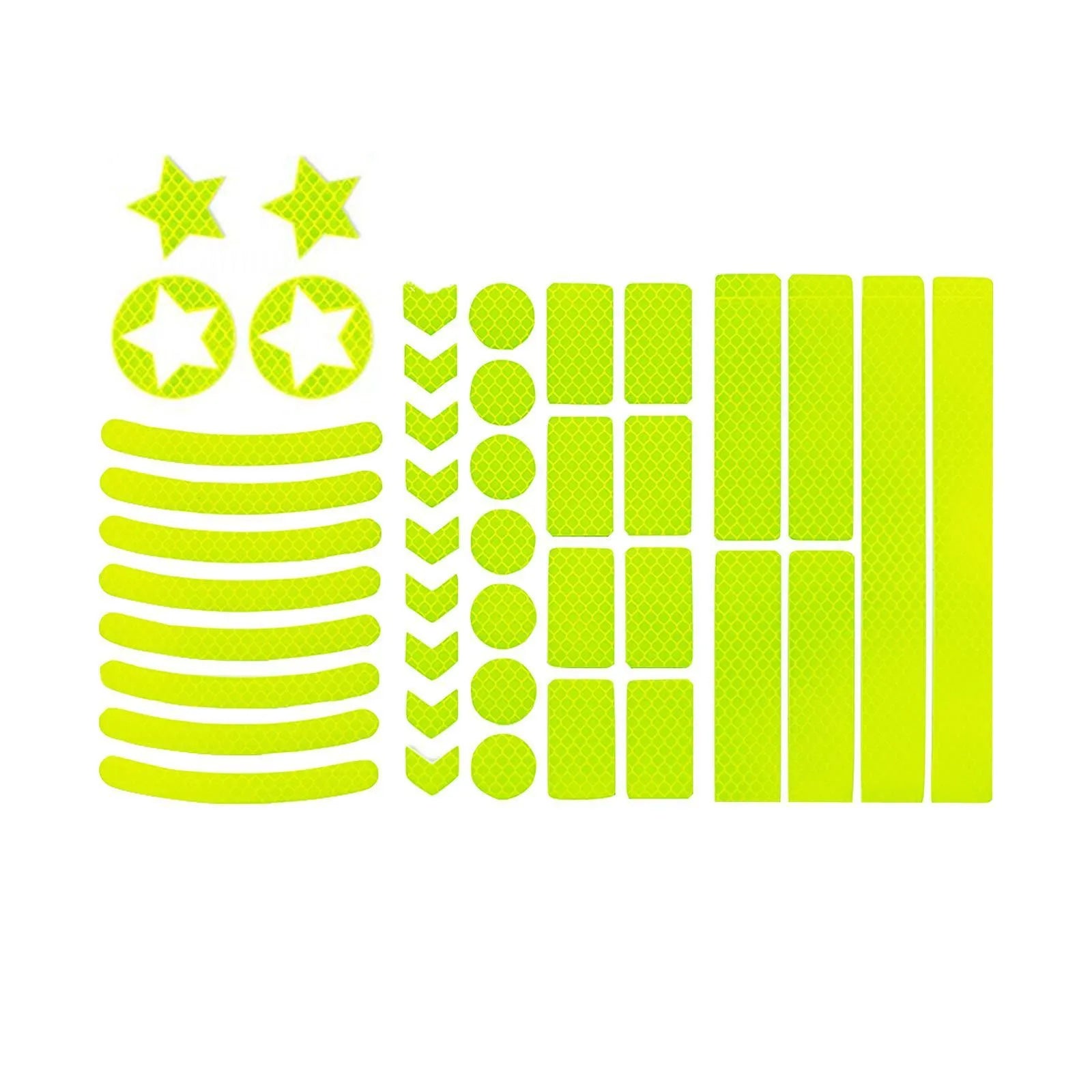 Bicycle reflective tape with geometric grid pattern in four colours showing 11.5x21cm dimensions
