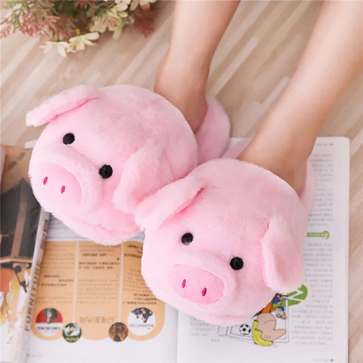 Pink pig floor slippers made of short plush with PP cotton filling