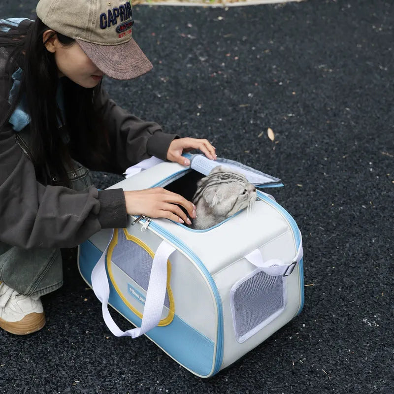 Foldable cat backpack in Oxford cloth with 15 Jin capacity showing colour options