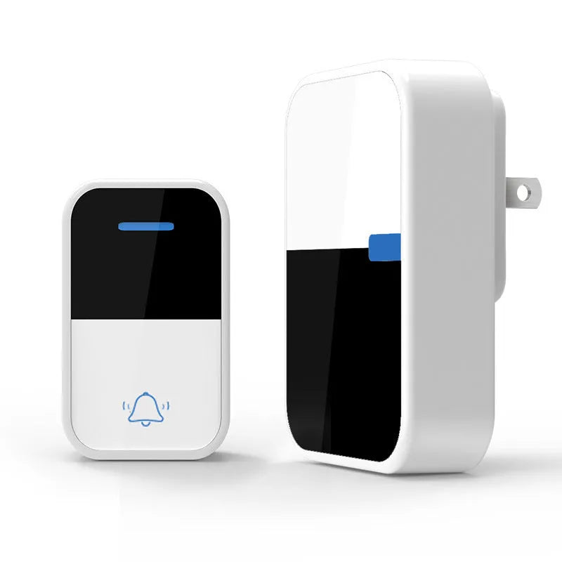 White plastic wireless doorbell system with receiver and transmitter components for long-distance home use