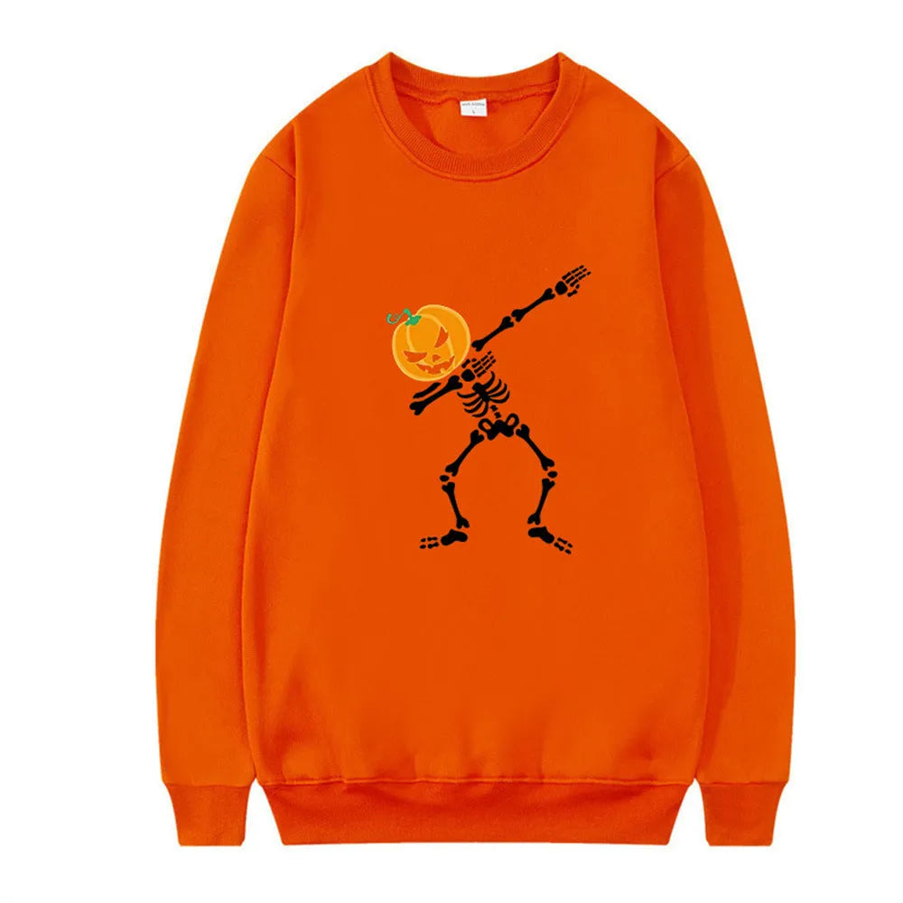 Women's printed long sleeve crew neck casual top in polyester cotton blend on a hanger.