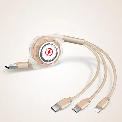 3 in 1 telescopic charging cable extended to 120 cm length with multiple connector options