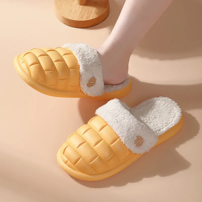 Women's detachable plaid winter slippers with plush lining and non-slip EVA soles in various colours
