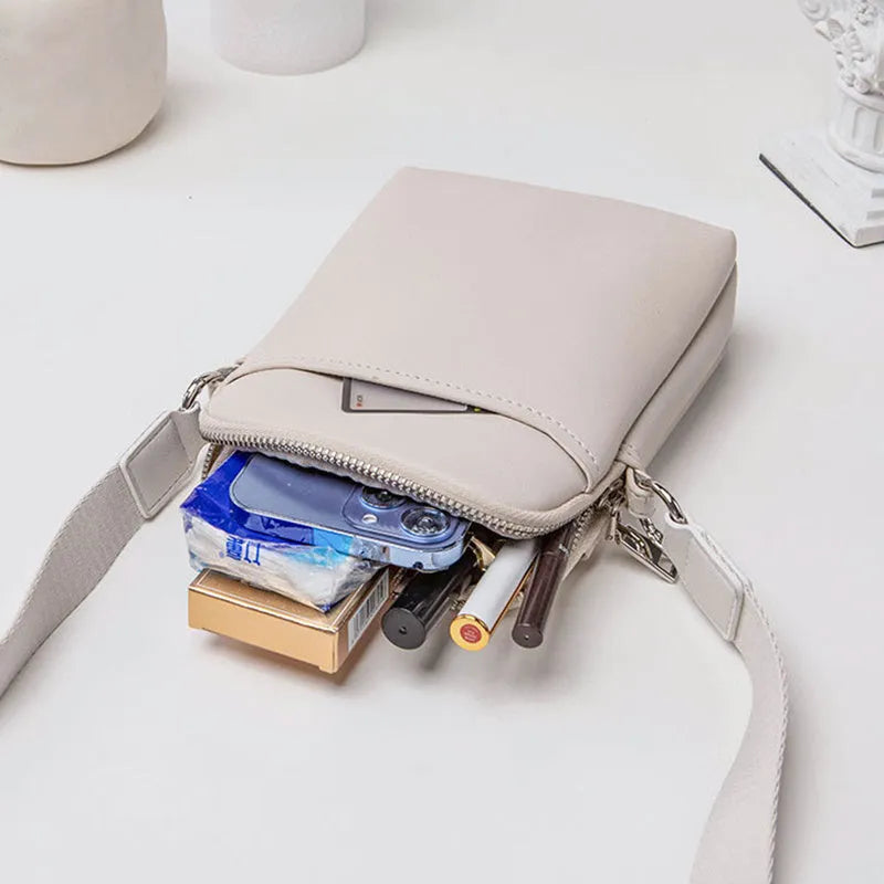 Women's compact crossbody shoulder bag for mobile phones in solid colour with 14.5×5.5×19cm dimensions