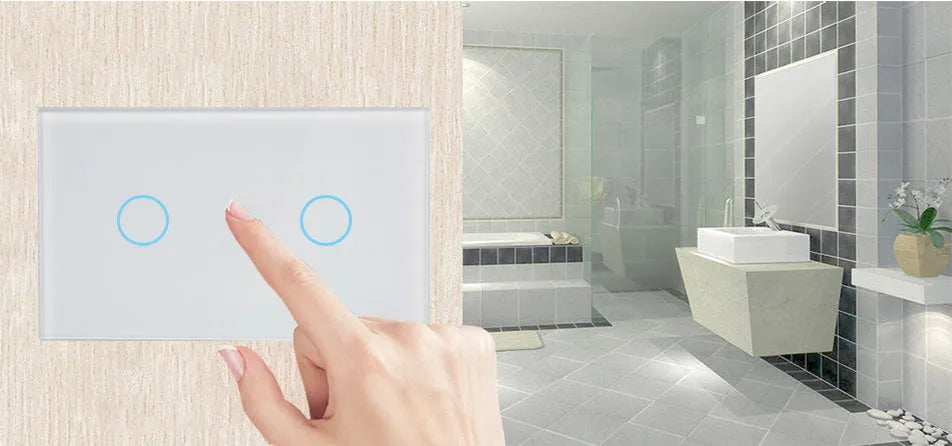 2-gang glass touch light switch with tempered glass panel and RF remote control