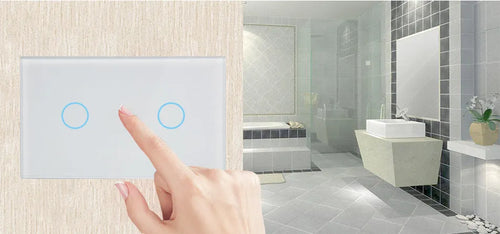 2-gang glass touch light switch with tempered glass panel and RF remote control