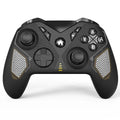 Black wireless game controller with leather pattern grip for Nintendo computer and mobile phone gaming