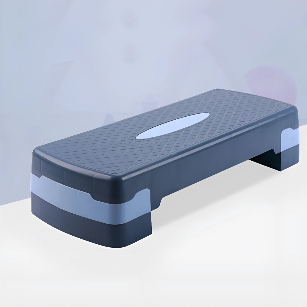 Grey ABS plastic aerobics step platform for home fitness workouts, showing 68cm length.