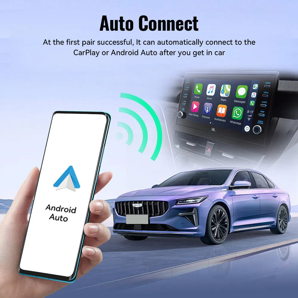 Black mini 2-in-1 CarPlay USB wireless data adapter showing compact dimensions
