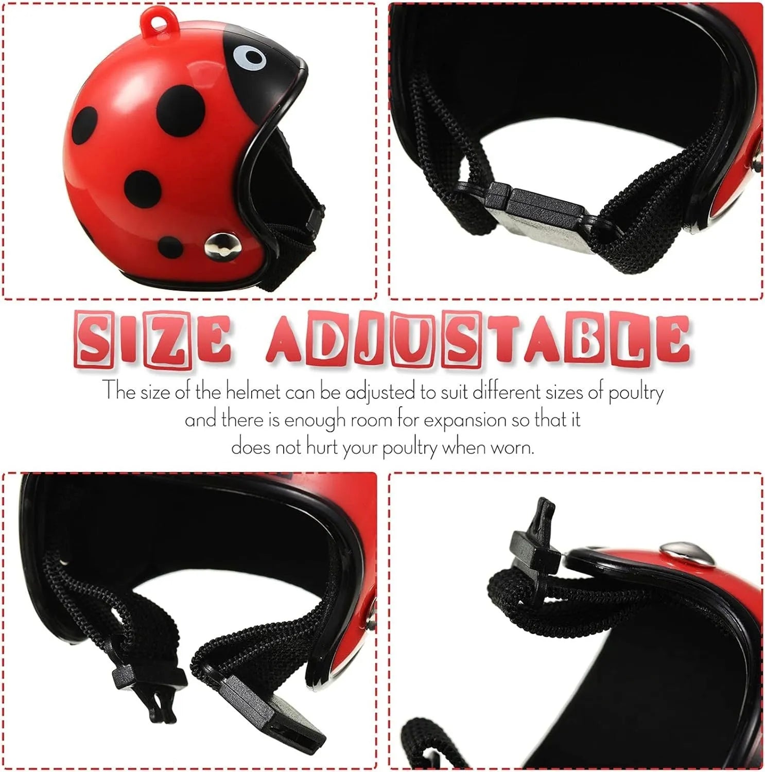 Adjustable pet helmet for small chickens and birds with elastic bands and costume designs