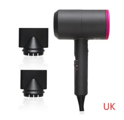 Professional black hotel hair dryer with long cable and worldwide voltage plug options