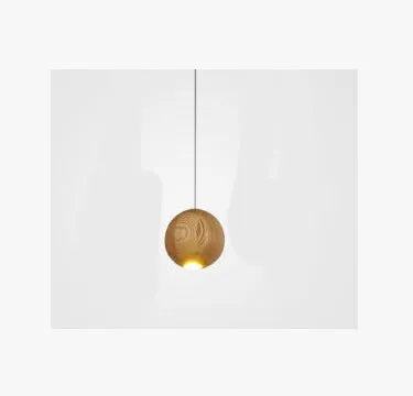 Nordic-style wooden ball chandelier with adjustable cord, shown in single-head and three-head styles on a wood disc base.