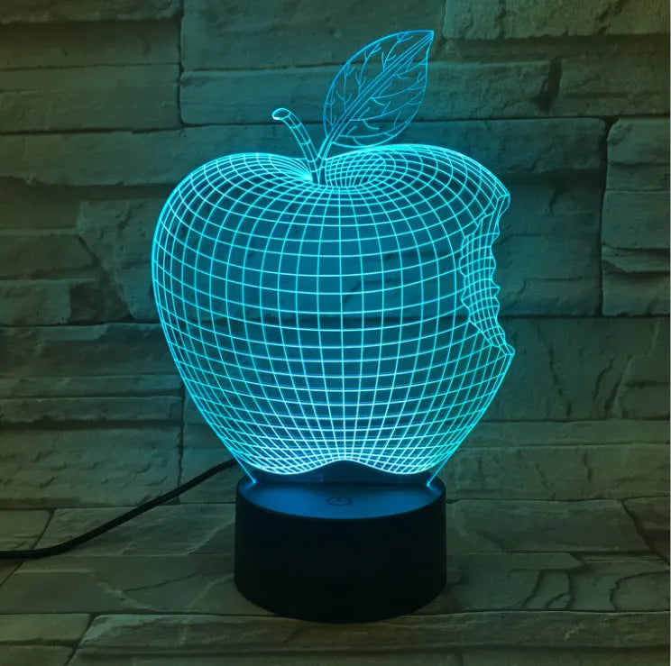 3D fruit decorative night light with seven colour LED illumination and touch control interface