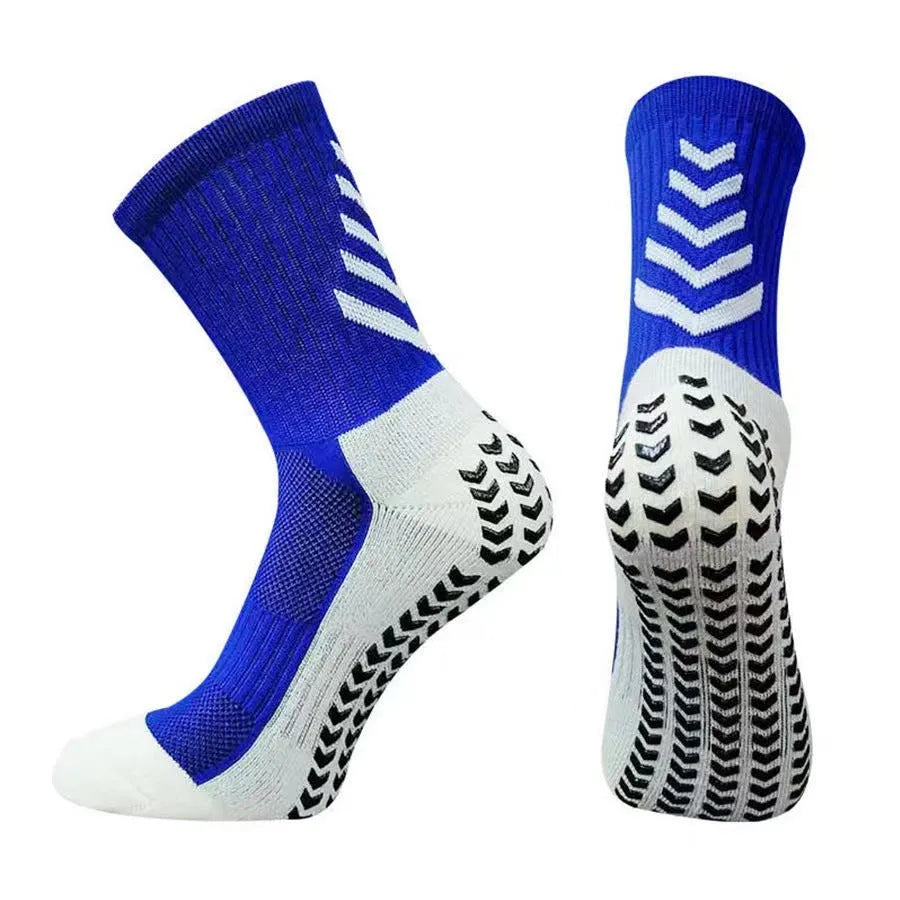 Men's mid-calf athletic socks with non-slip silicone grip in geometric patterns