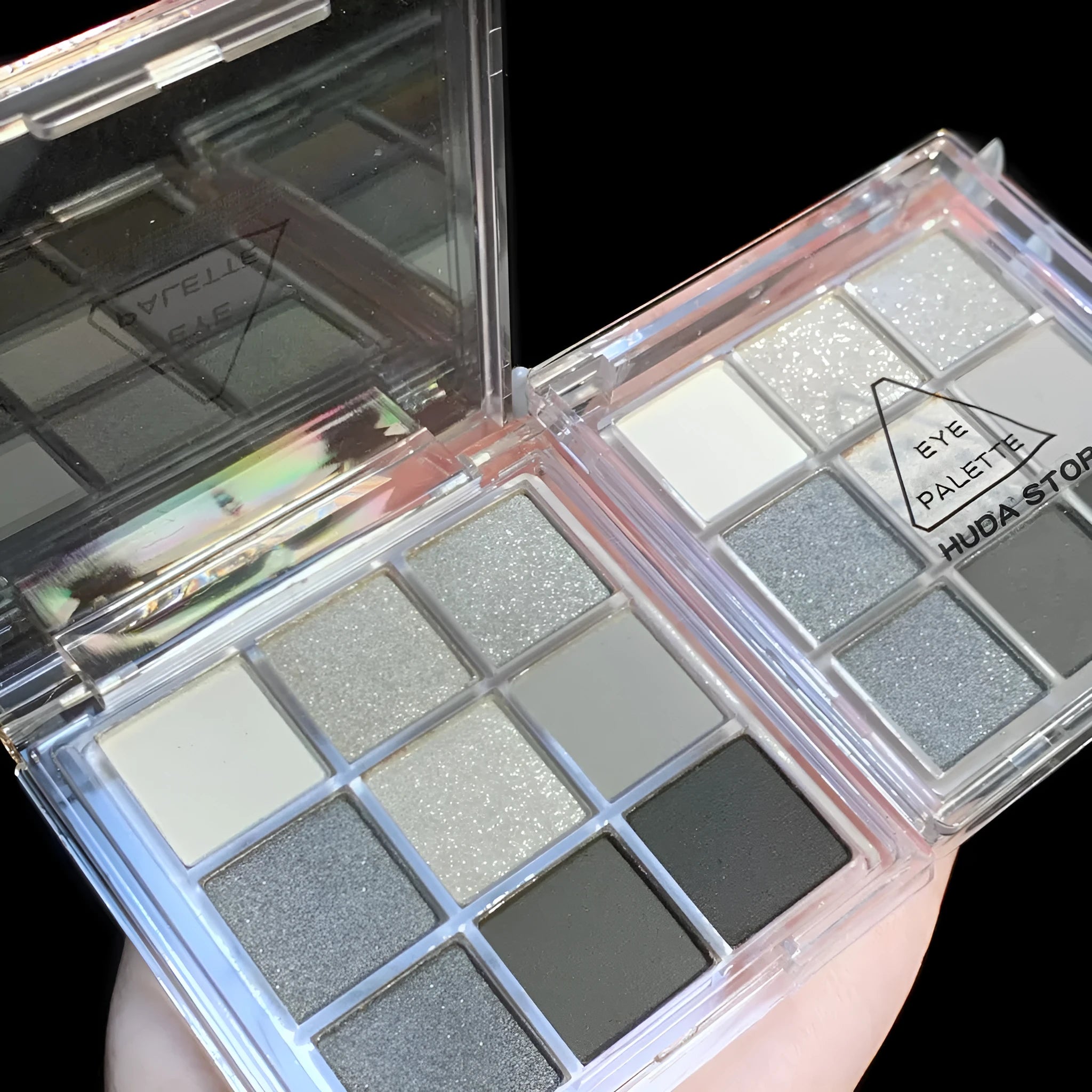 CZ0069 nine-colour smoked eyeshadow palette showing white silver black iron grey shades