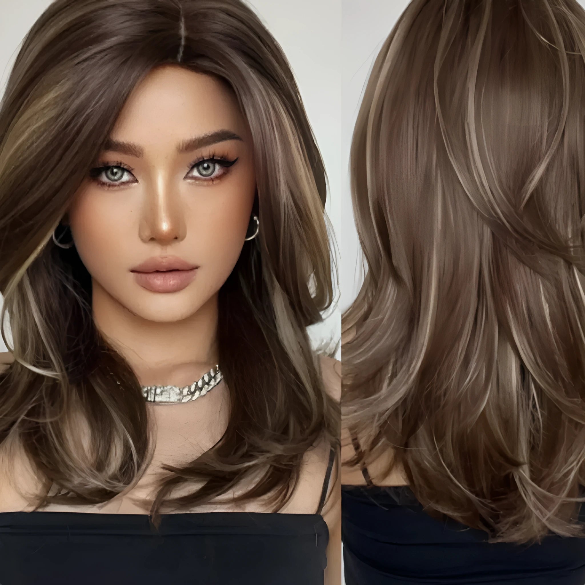 Mid-length platinum gradient colour wig with long curly hairstyle and bangs