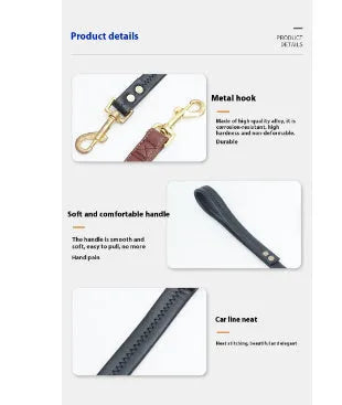 High-grade PU leather pet traction belt for dogs in black or maroon colour with adjustable length