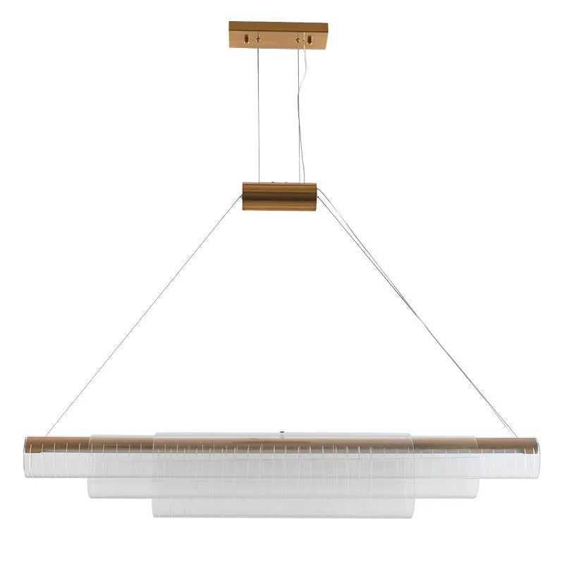 Minimalist glass pendant lamp with iron construction and LED lighting in three length options