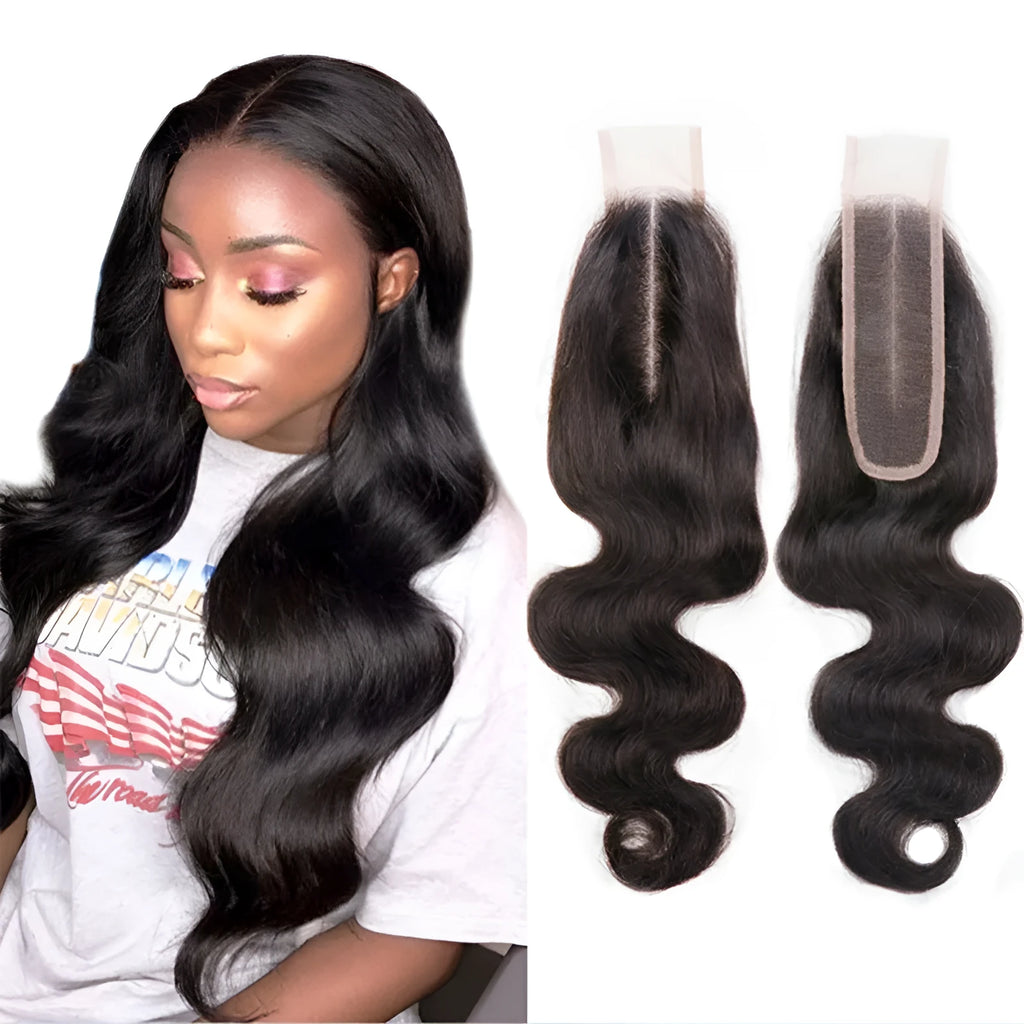 Straight natural colour human hair wig on a stand, showing hand-woven cap and long length.