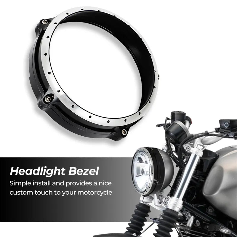 Black CNC aluminium headlight cover protective frame for BMW R NineT Scrambler motorcycle
