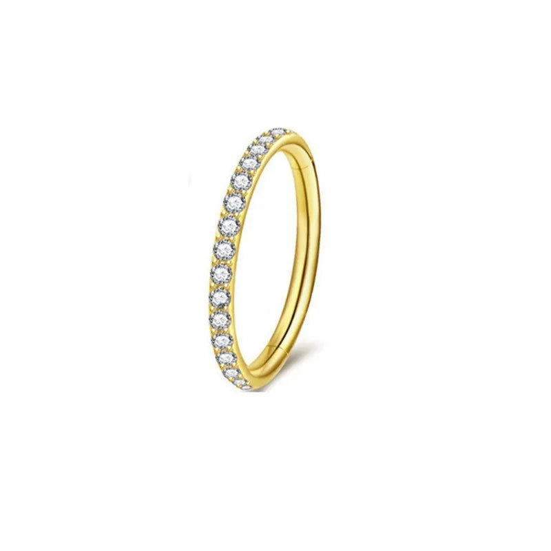 316 stainless steel seamless nose ring with diamond front in gold finish