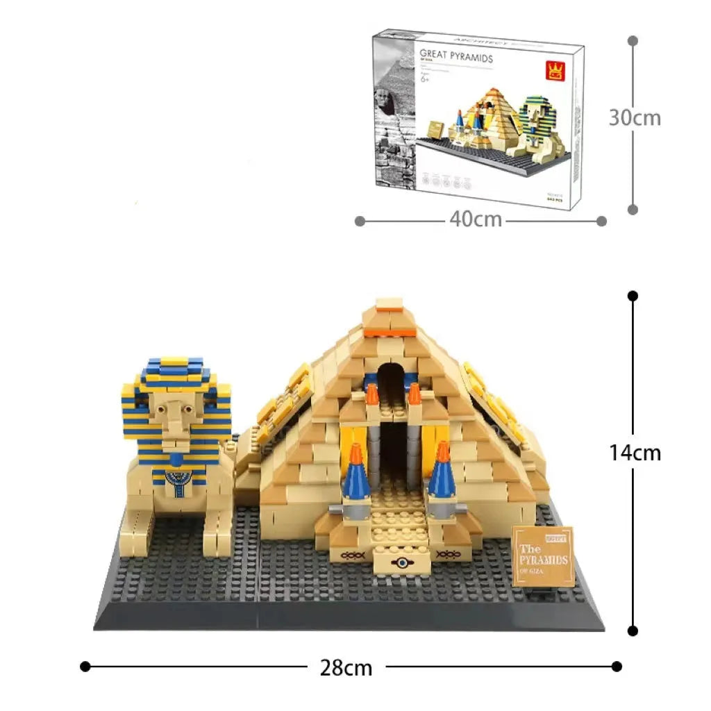 Wange plastic building block set with over 800 pieces for constructing landmark models including Big Ben and the Statue of Liberty.