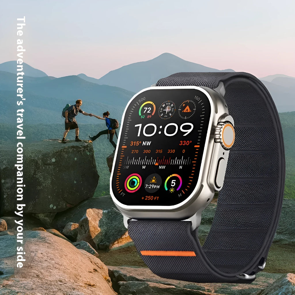Elastic nylon Apple Watch band with stainless steel buckle in Army Green colour