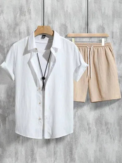 Men's casual Hawaiian 3D printed short sleeve shirt and matching shorts summer outfit