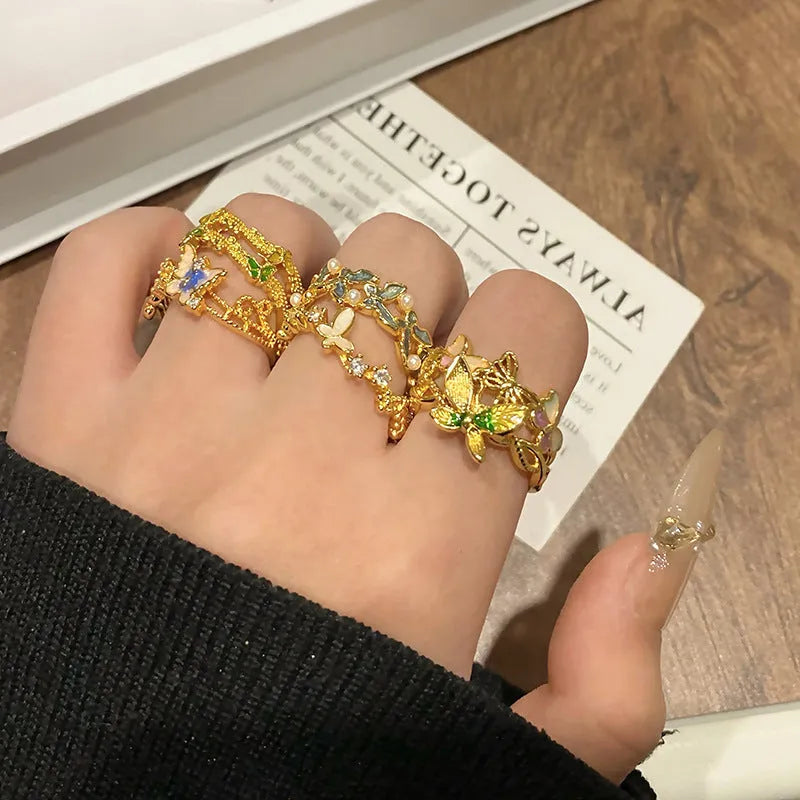 Copper women's ring featuring a creative Chinese butterfly design, available in multiple colours.