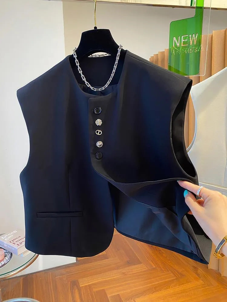 Loose-fitting bandage waistcoat vest in beige or black with 40cm length and pockets