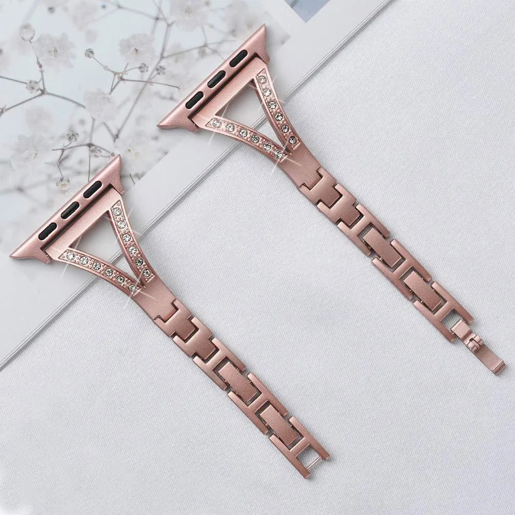 Zinc alloy Apple Watch strap with herringbone diamond pattern in multiple colour options
