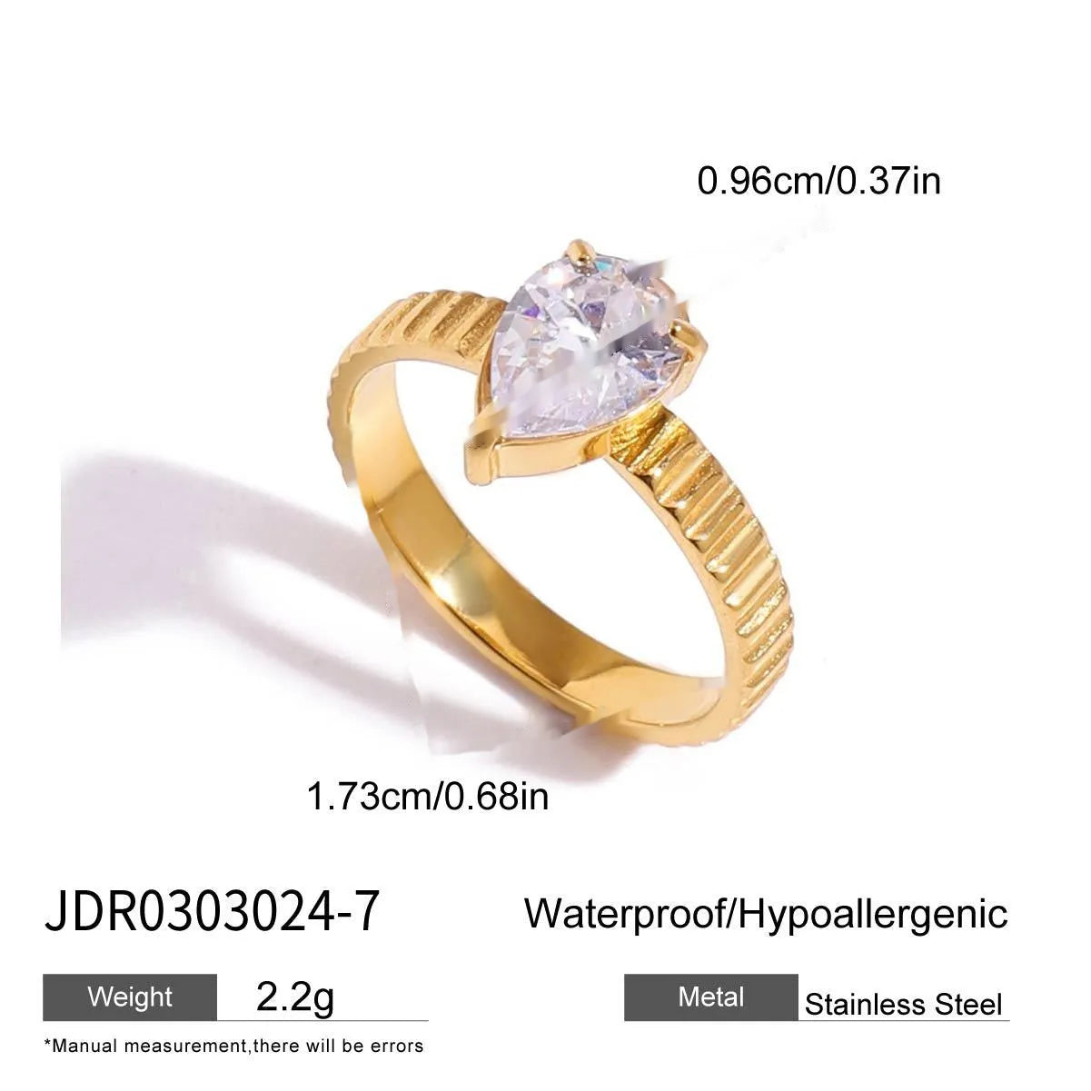 Geometric zircon ring in titanium steel with non-fading finish on a hand.