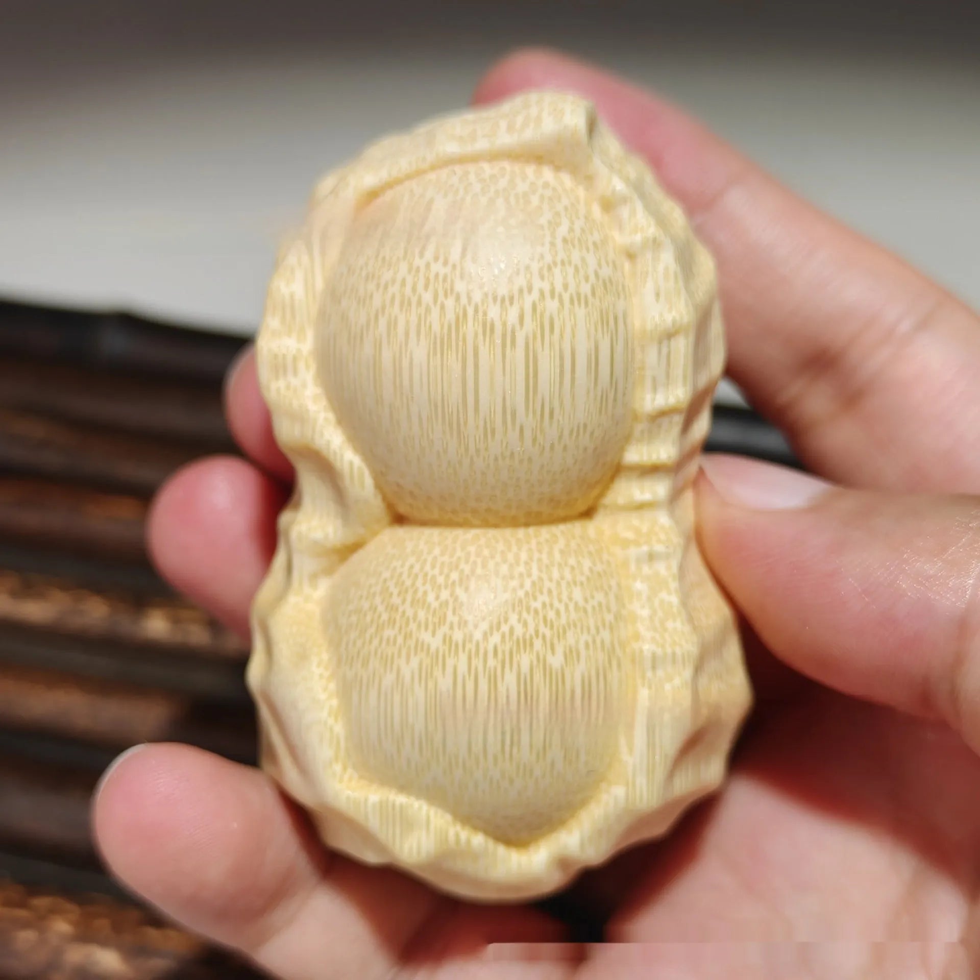 Solid natural bamboo carved peanut ornament in modern simplicity style