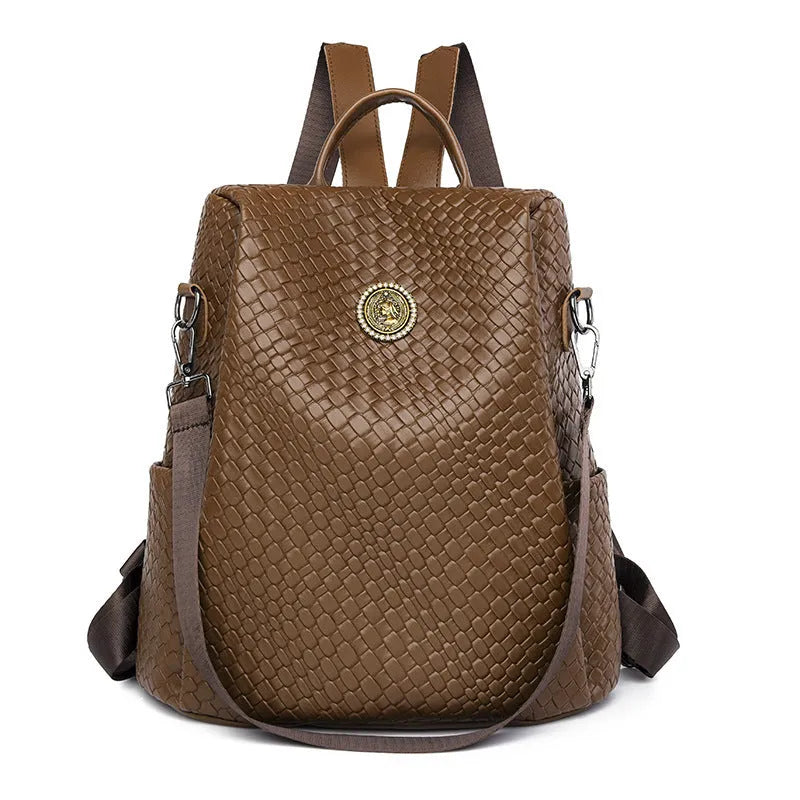Women's black PU anti-theft backpack with waterproof function and organised internal compartments