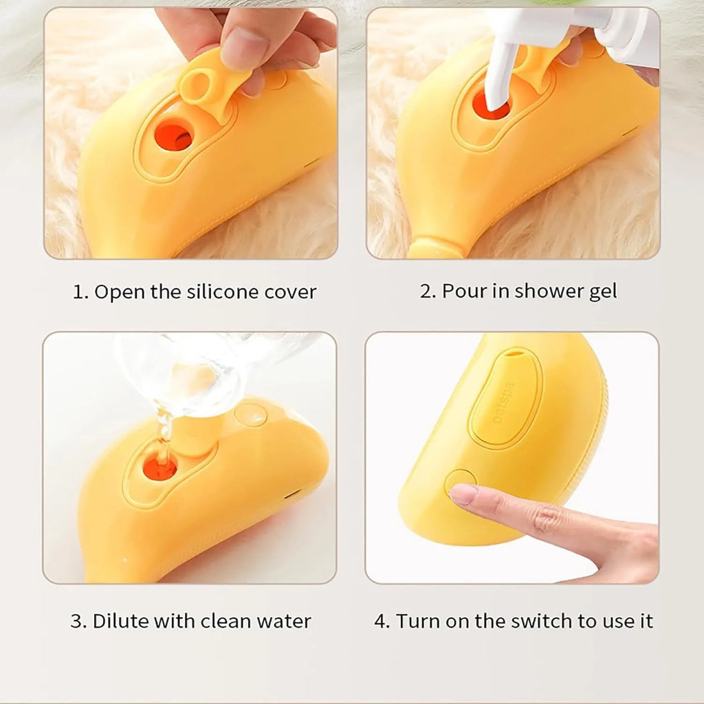 Rechargeable cat steam brush with massage function in green or yellow colour