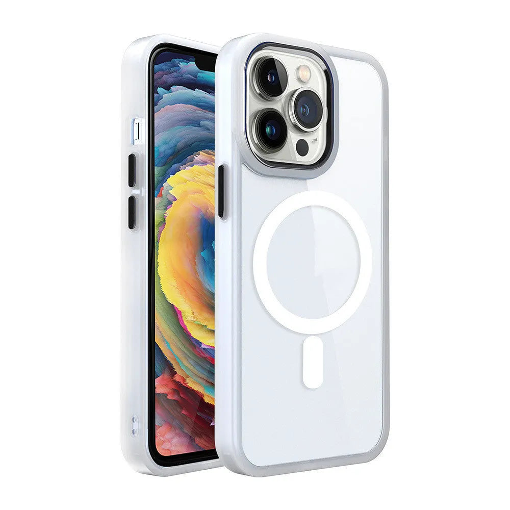 Magnetic transparent silicone phone case for iPhone showing colour options