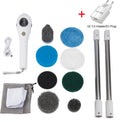 White rechargeable handheld cleaning brush with multiple plug options