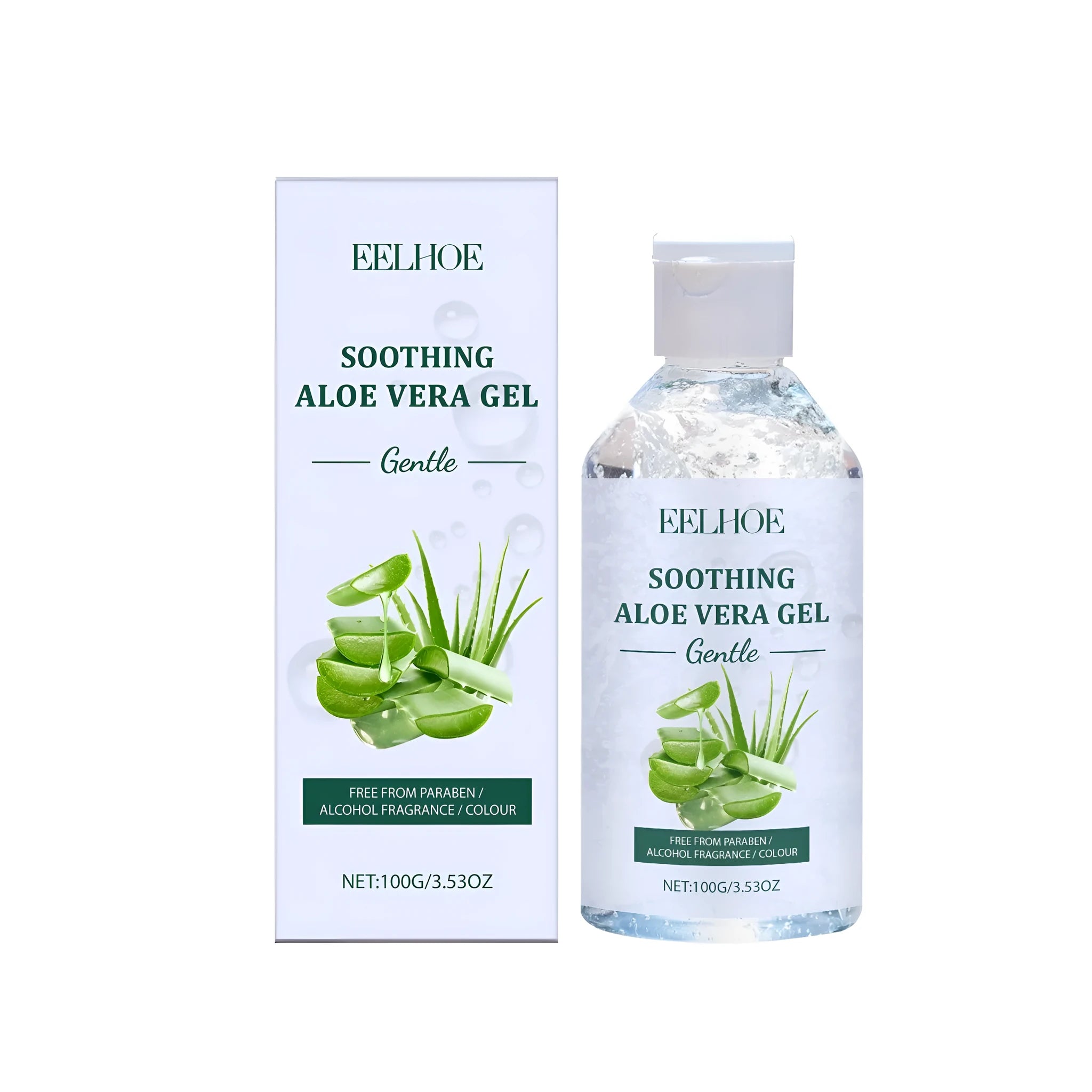 100g container of clear aloe vera gel with glycerin and sodium hyaluronate for skin hydration