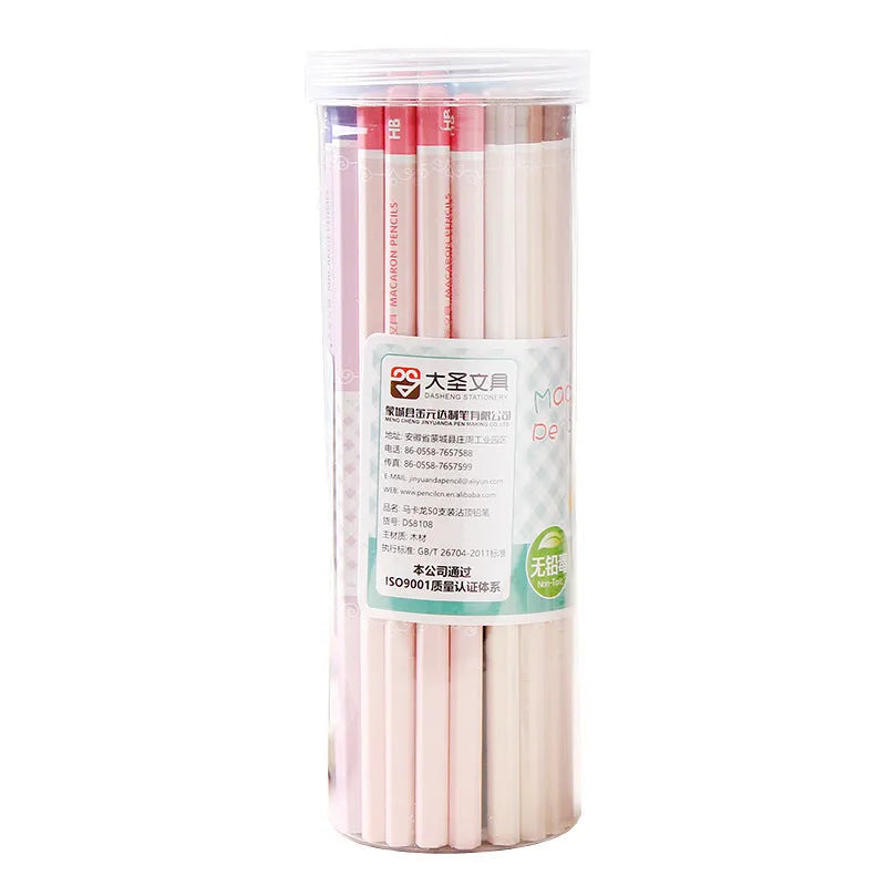 Basswood six-angle thermal transfer pencils with wooden barrels and HB refills in pack of 50