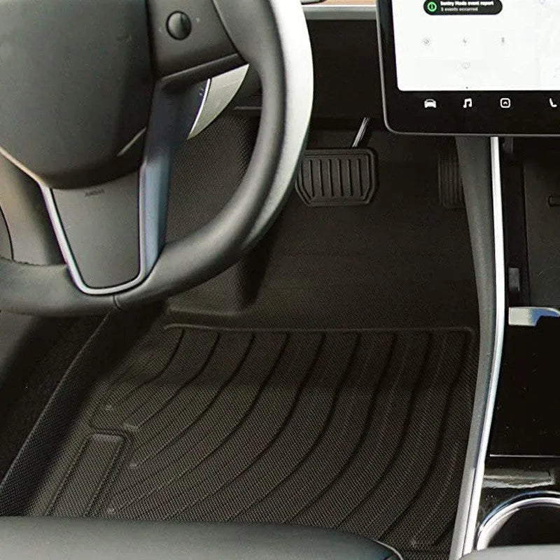 Rubber Tesla car floor mats with TPE footrests for Model 3, Y, S, and X vehicles