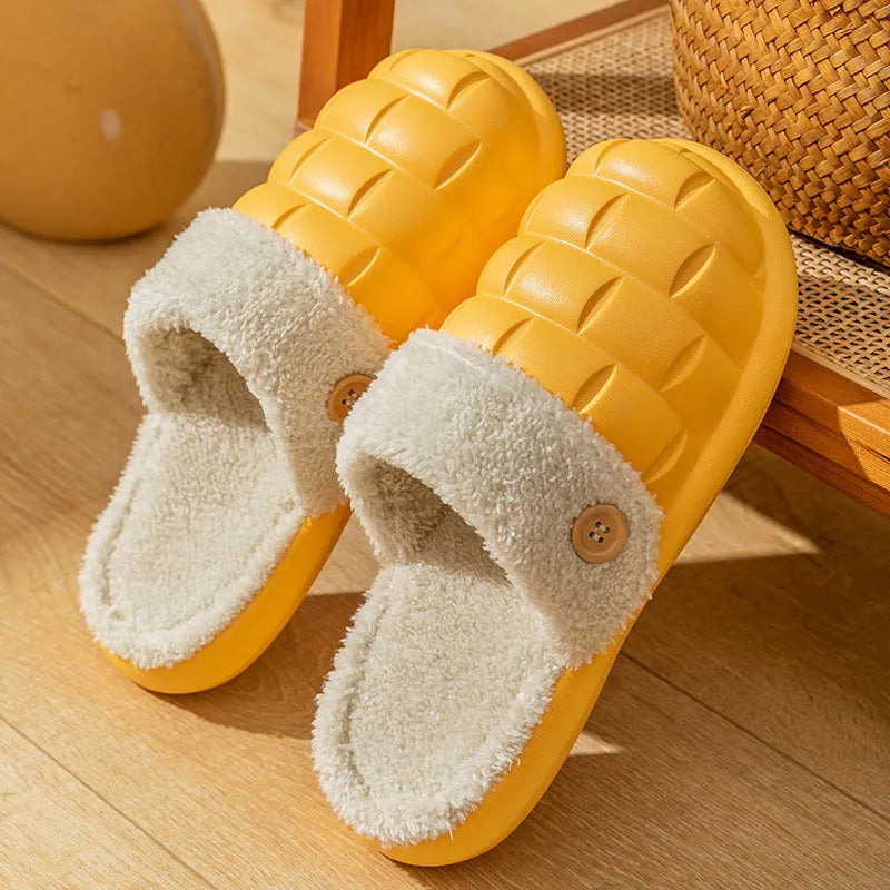 Women's detachable plaid winter slippers with plush lining and non-slip EVA soles in various colours