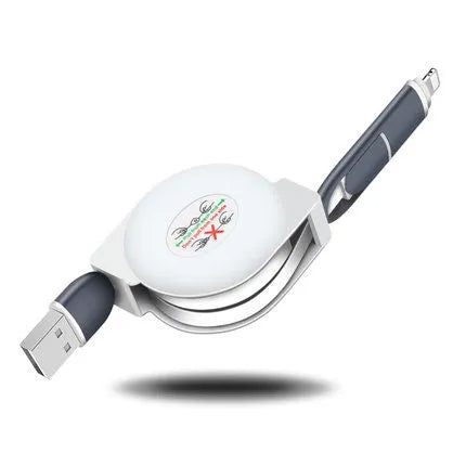 3 in 1 telescopic charging cable extended to 120 cm length with multiple connector options