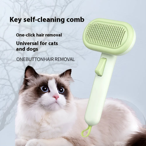 Large light grey pet grooming comb with comb teeth, detangler, and a one-click shaver for cats and dogs.