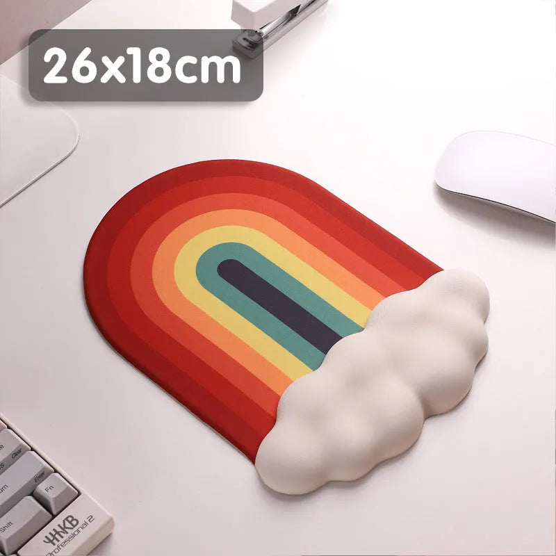Silicone wrist rest mouse pad and keyboard support pad with Cloud Rainbow pastoral design