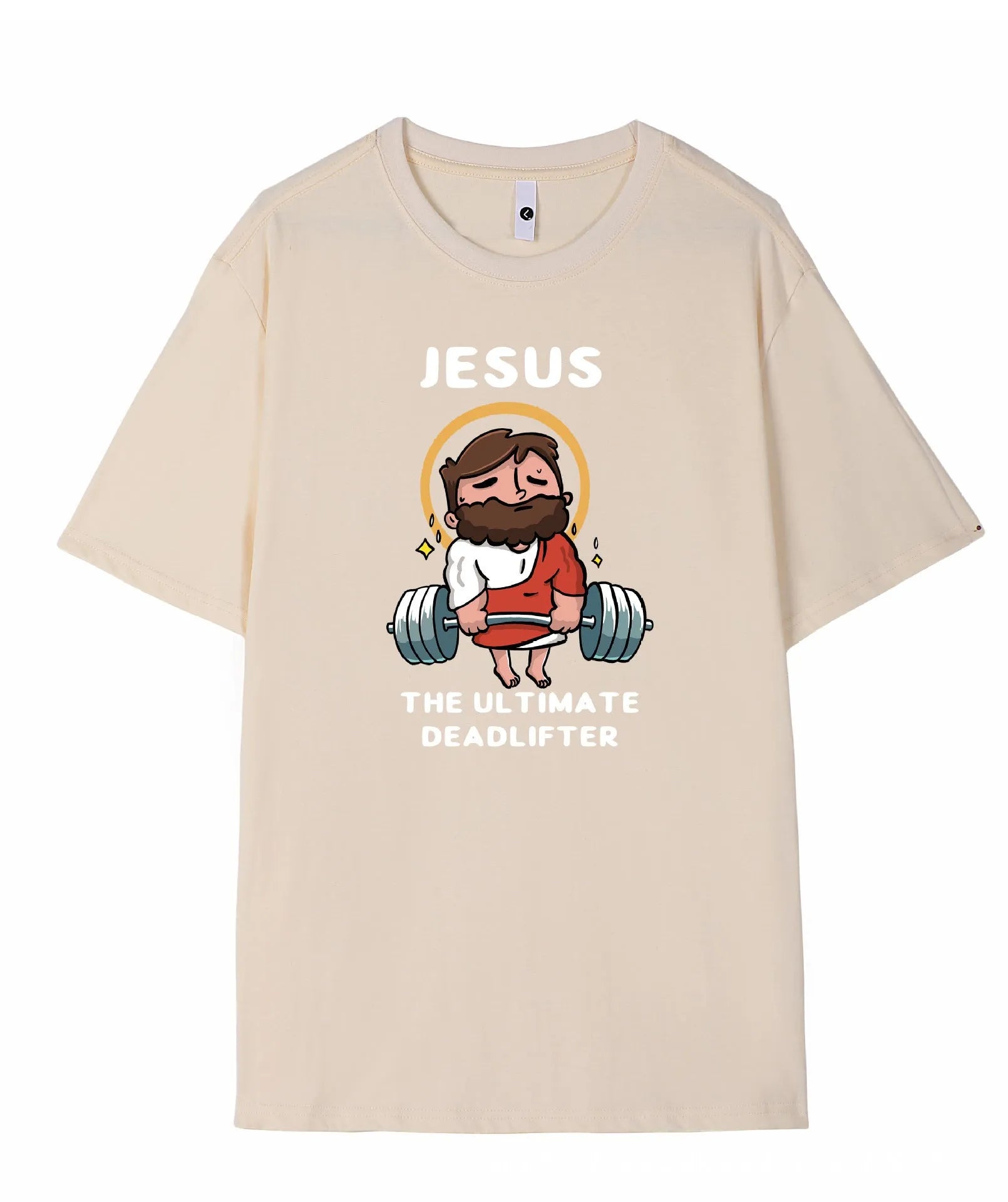 Men's plain pure cotton short sleeve t-shirt on a hanger, shown in apricot colour.