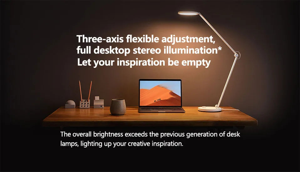 ProLED intelligent desk lamp with a folding arm and adjustable colour temperature settings for reading and writing.
