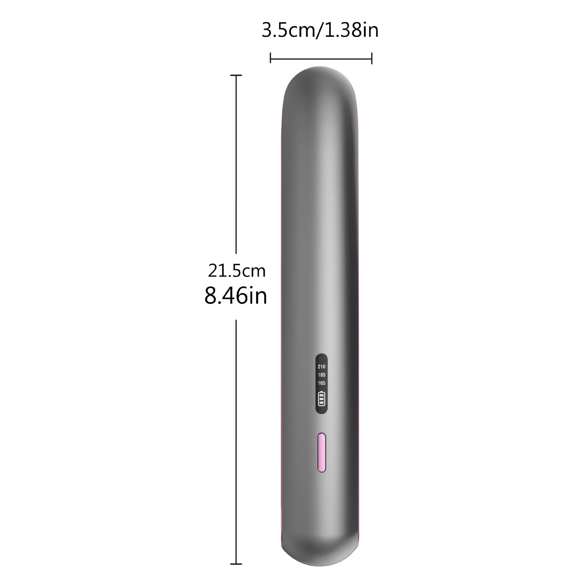 Moon shadow grey wireless hair straightener with plywood shell and LCD temperature display.