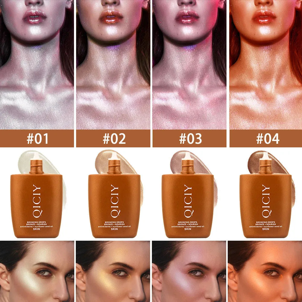 30ml face and body highlight contour liquid bottle with four shade options for natural brightening